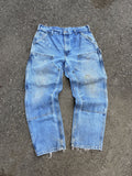 Vintage Carhartt Dungaree Fit Medium Wash Denim Double Knee Pants Size 35