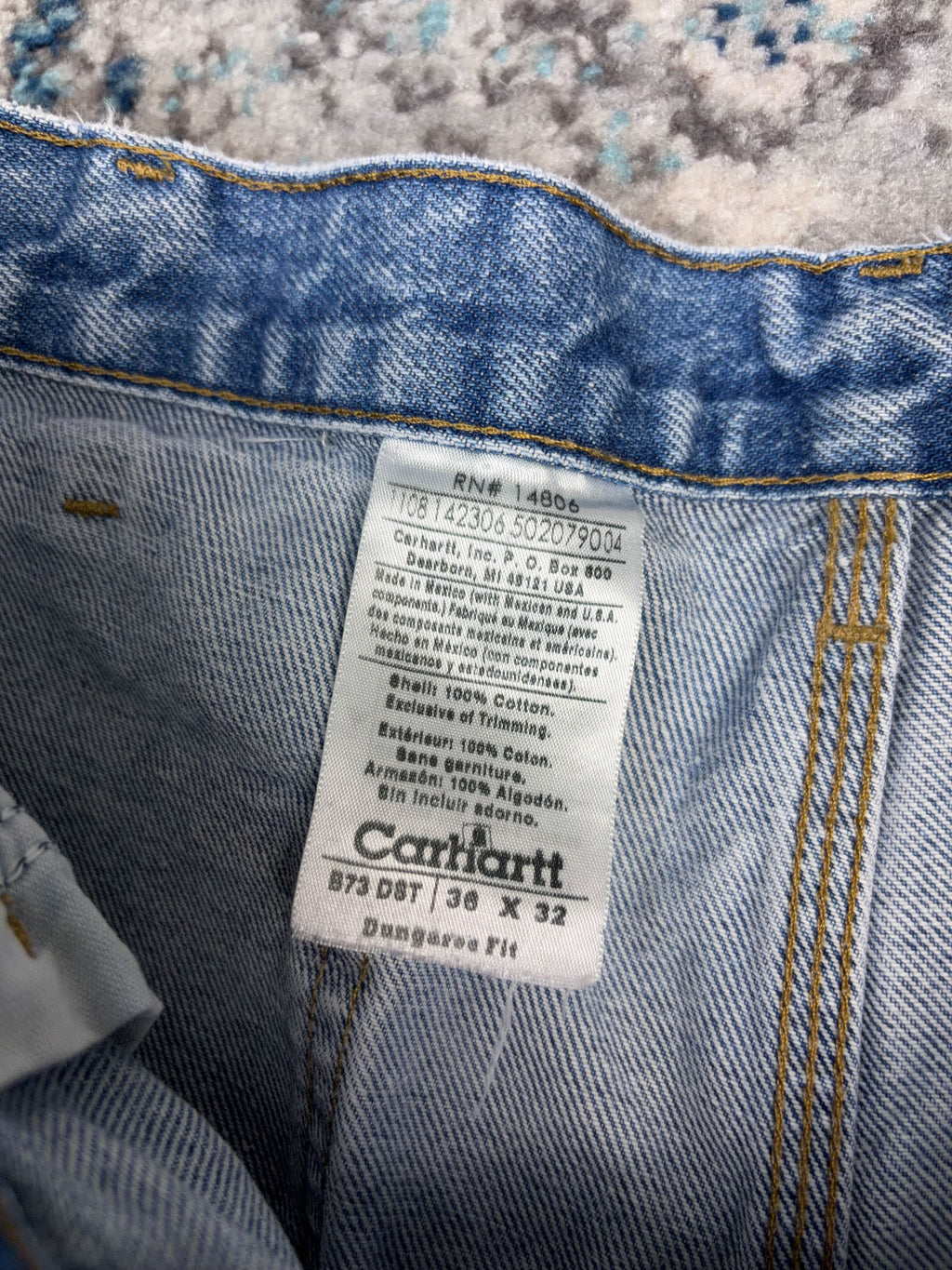 Vintage Carhartt Dungaree Fit Medium Wash Denim Double Knee Pants Size 35