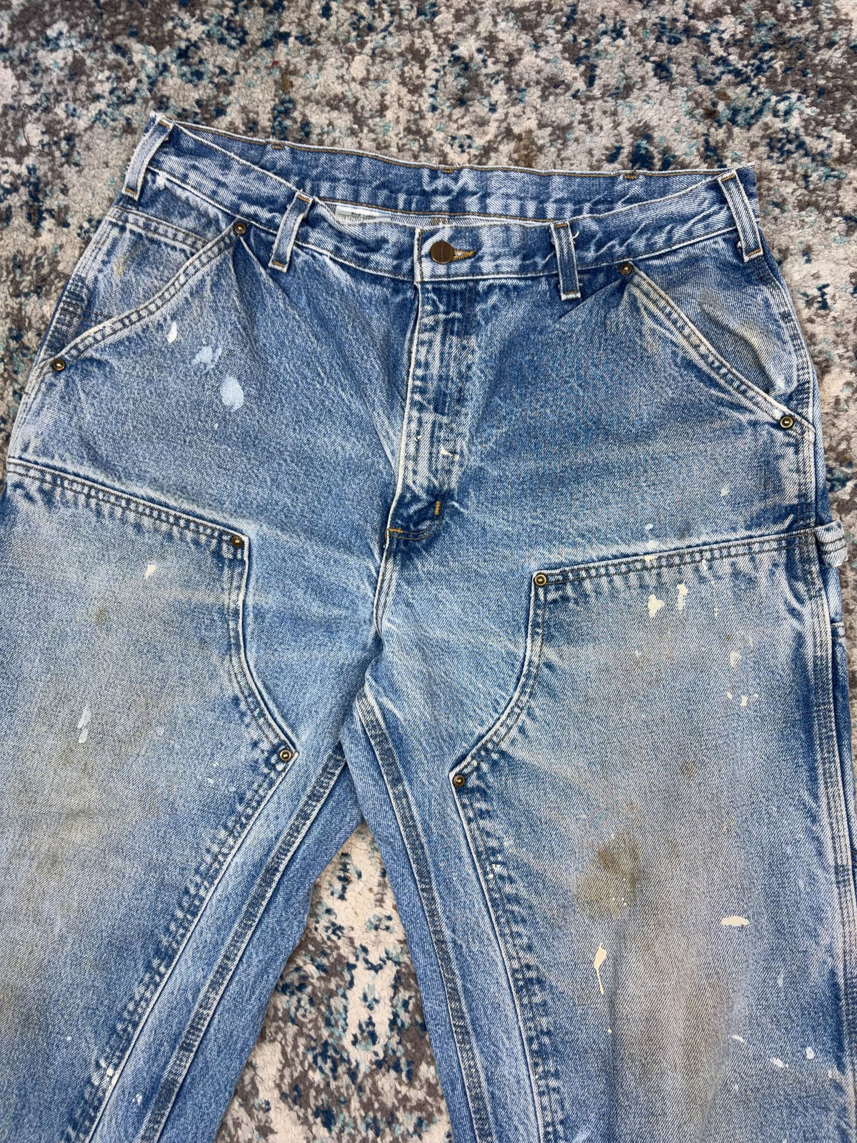 Vintage Carhartt Dungaree Fit Medium Wash Denim Double Knee Pants Size 35