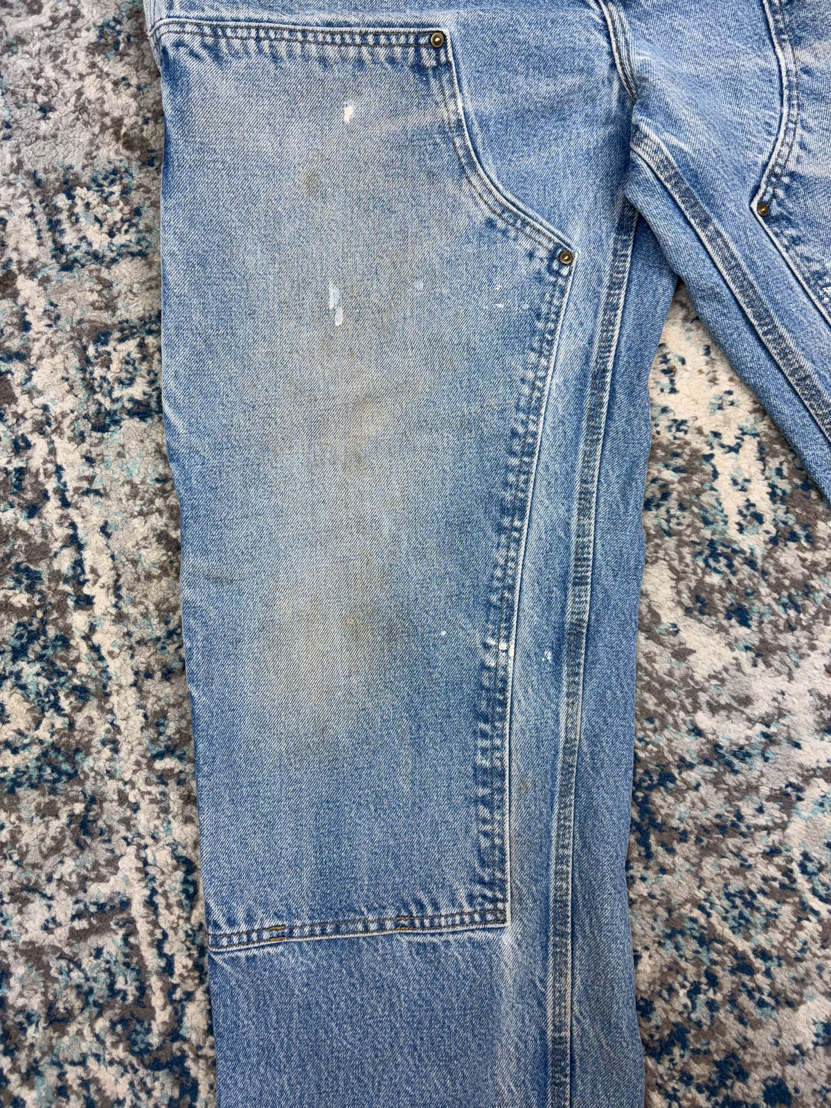 Vintage Carhartt Dungaree Fit Medium Wash Denim Double Knee Pants Size 35
