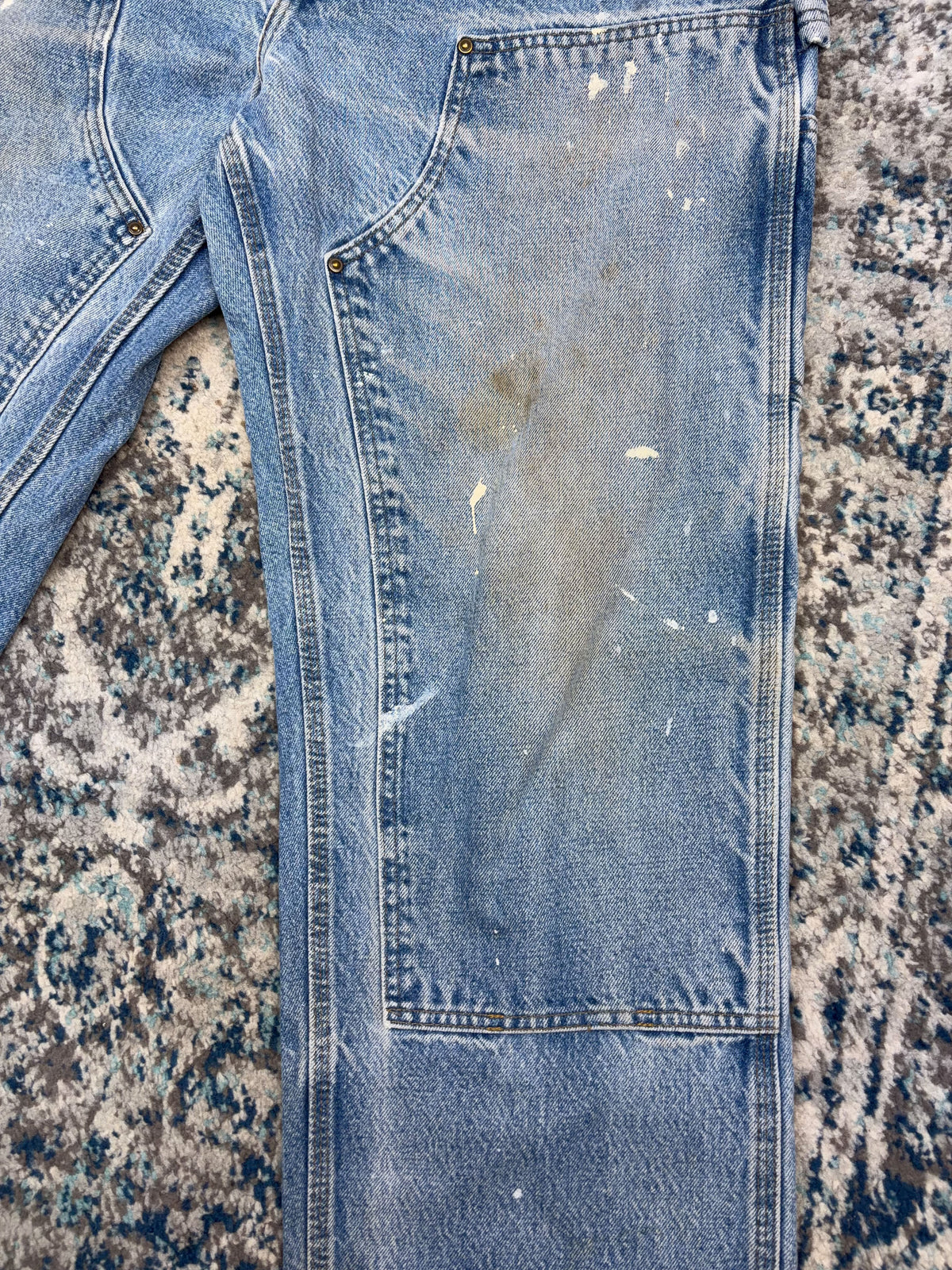 Vintage Carhartt Dungaree Fit Medium Wash Denim Double Knee Pants Size 35