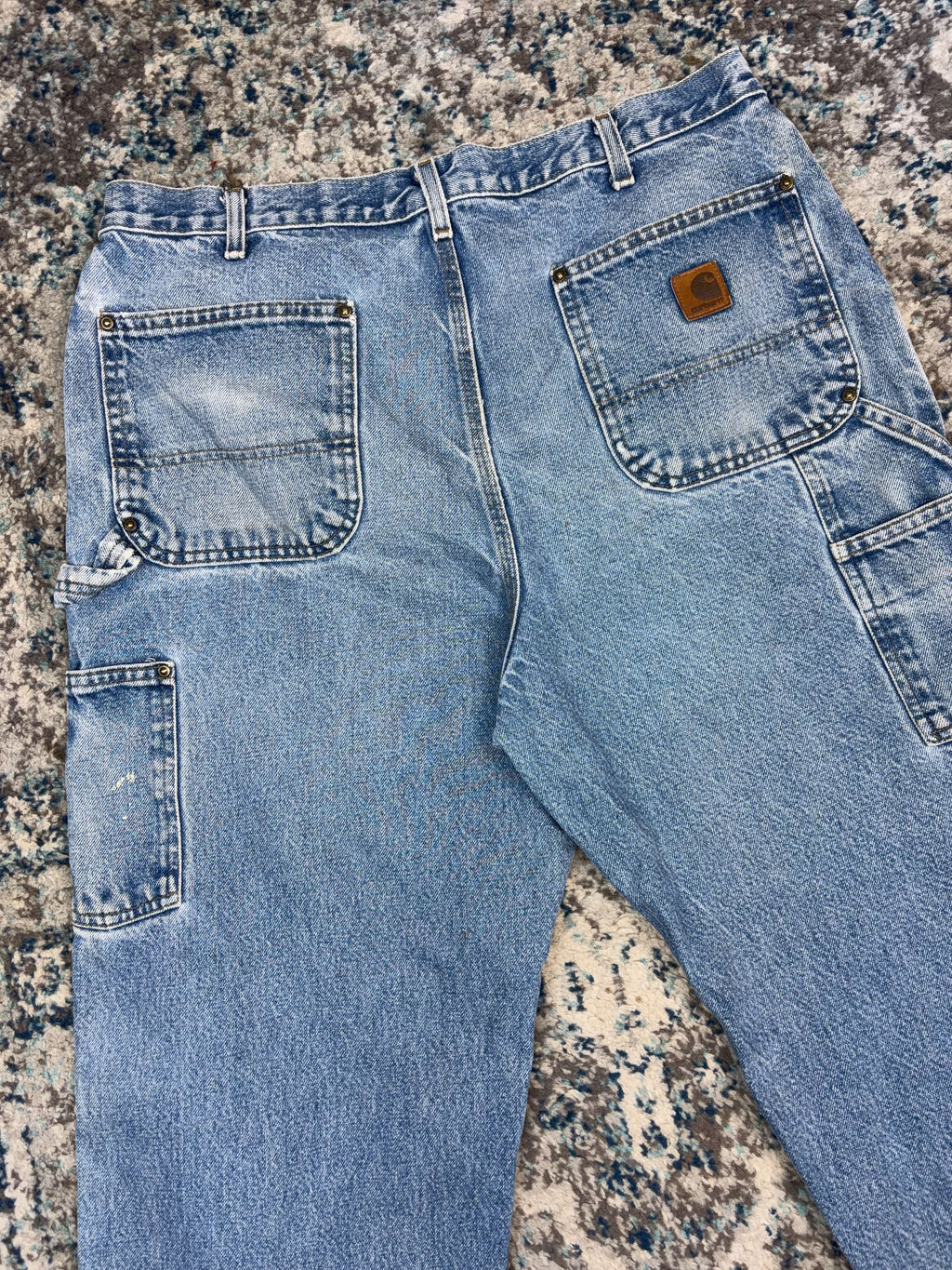 Vintage Carhartt Dungaree Fit Medium Wash Denim Double Knee Pants Size 35