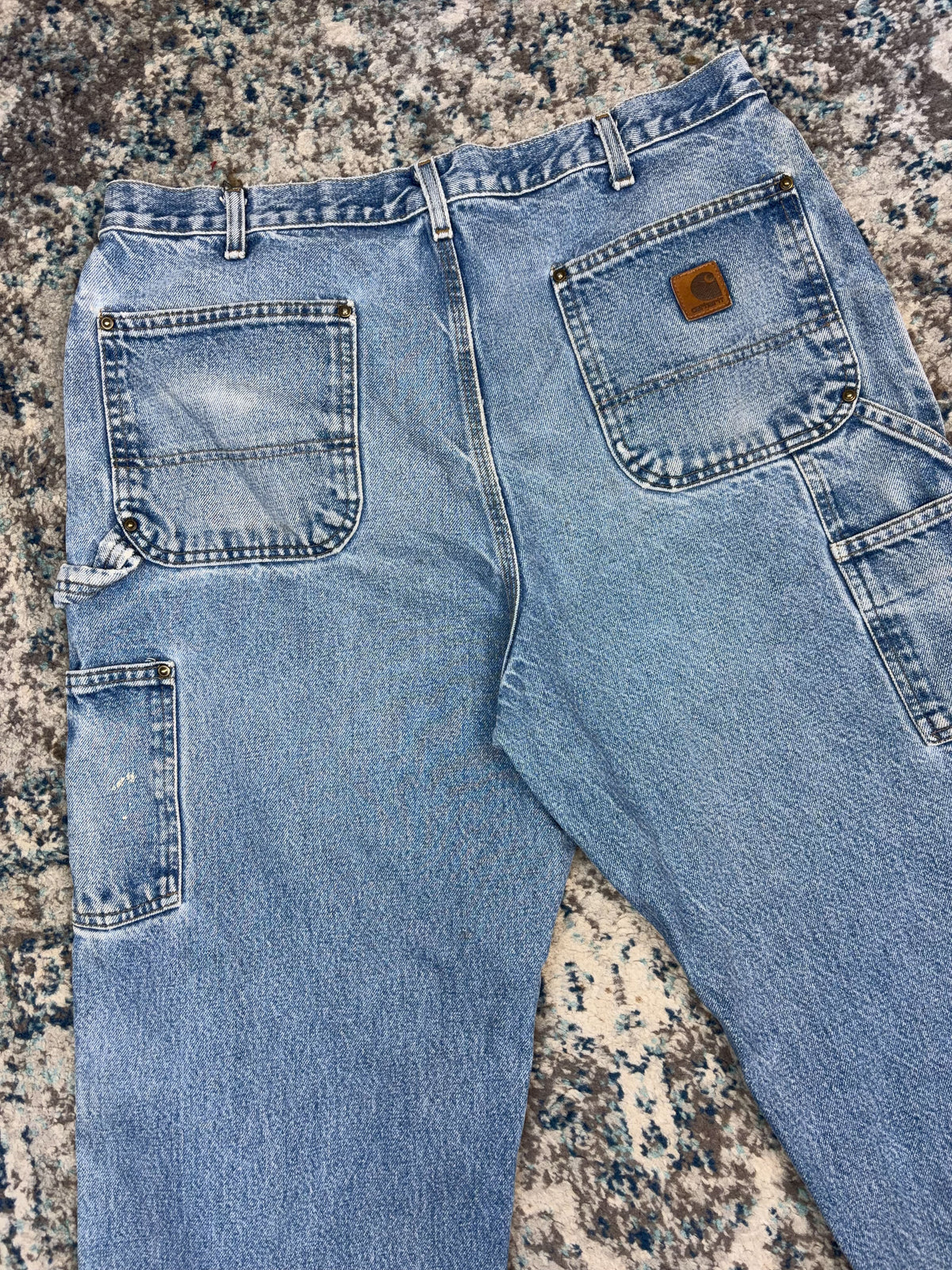 Vintage Carhartt Dungaree Fit Medium Wash Denim Double Knee Pants Size 35