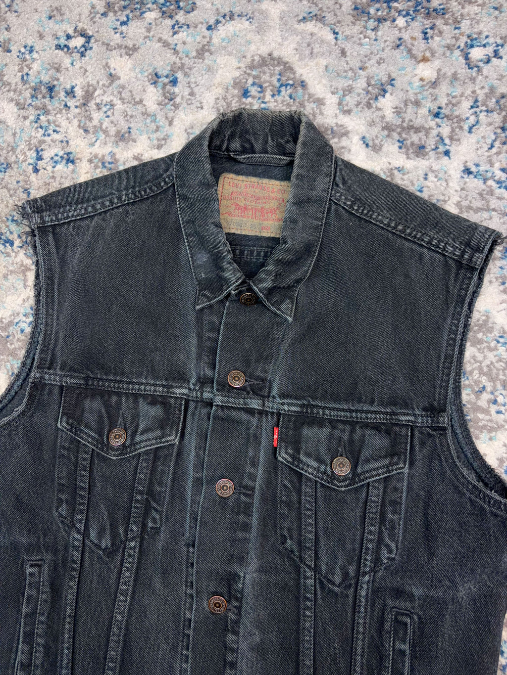 Vintage 90s Levis XX Red Tab Black Wash Denim Vest Jacket Size Medium