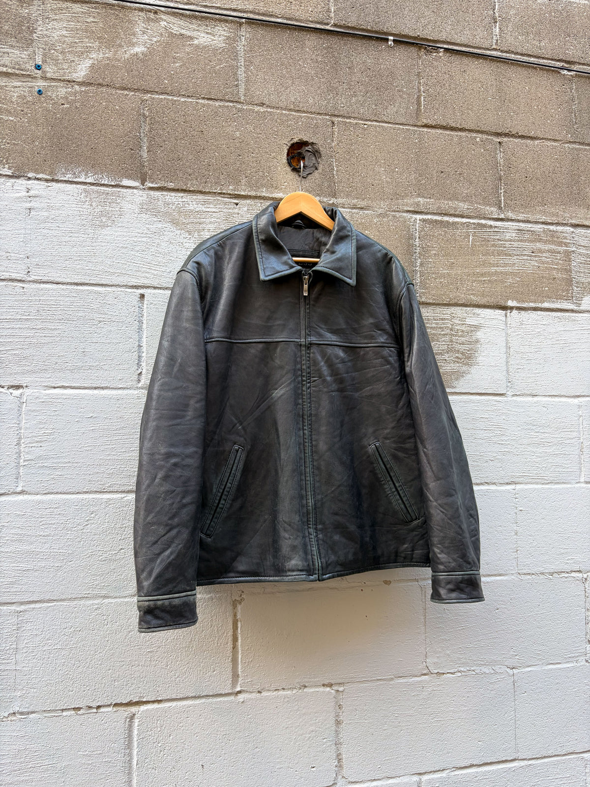 Vintage Guess Full Zip Collared Leather Jacket Size Large