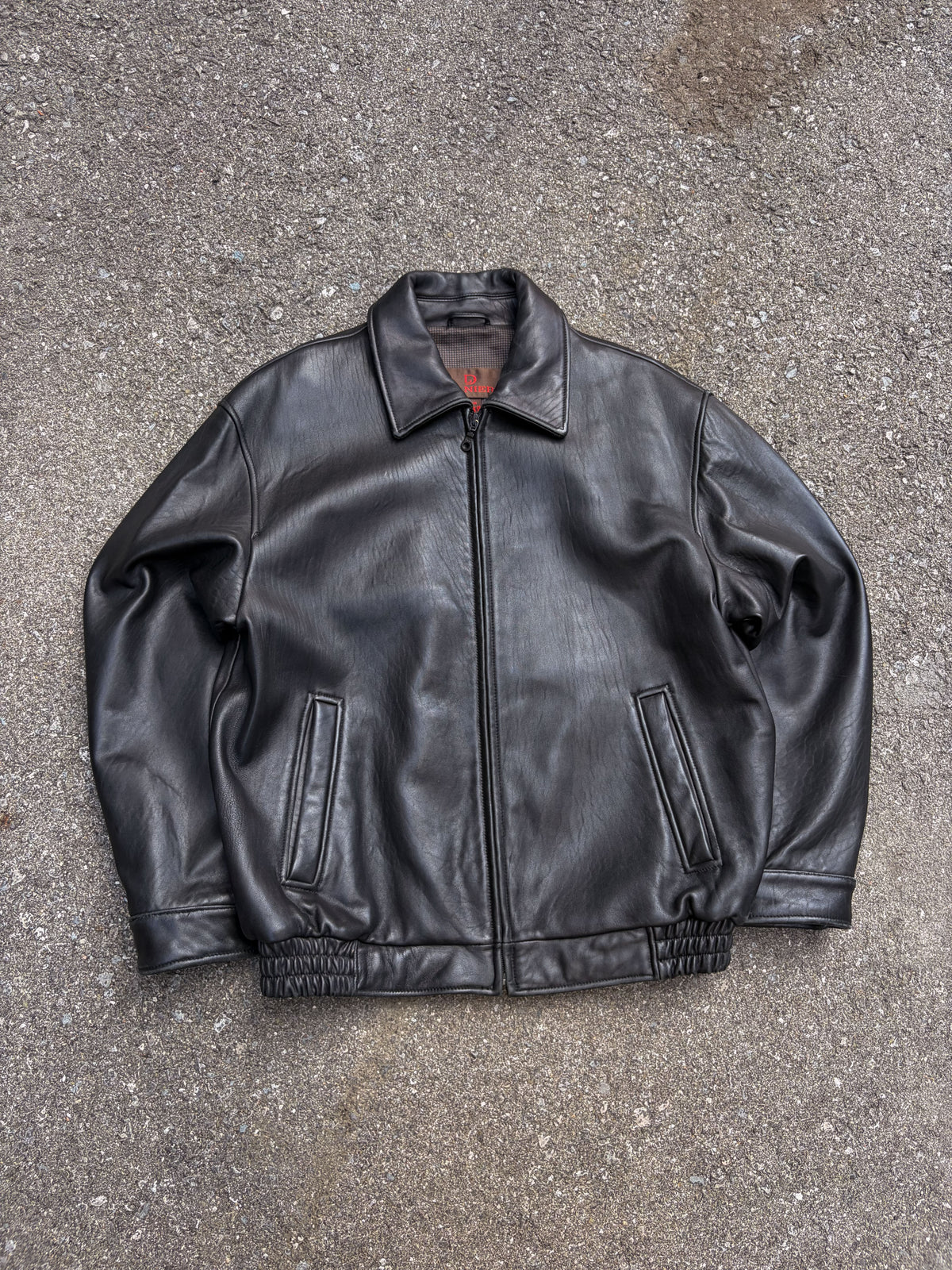 Vintage Danier Black Leather Full Zip Collared Bomber Jacket Size Medium