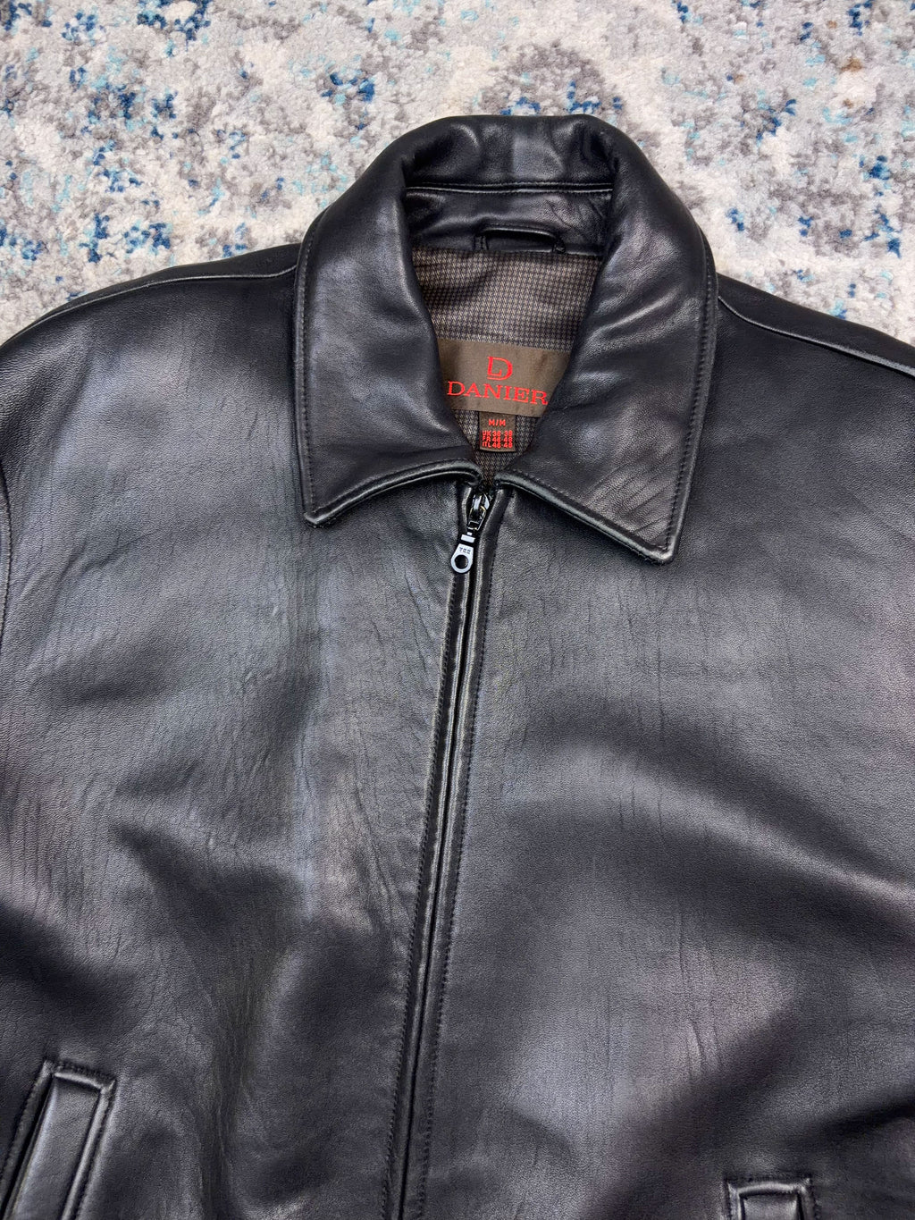Vintage Danier Black Leather Full Zip Collared Bomber Jacket Size Medium