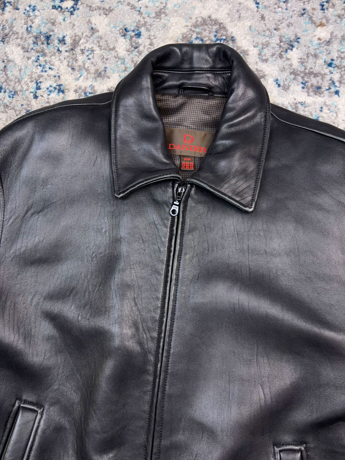 Vintage Danier Black Leather Full Zip Collared Bomber Jacket Size Medium