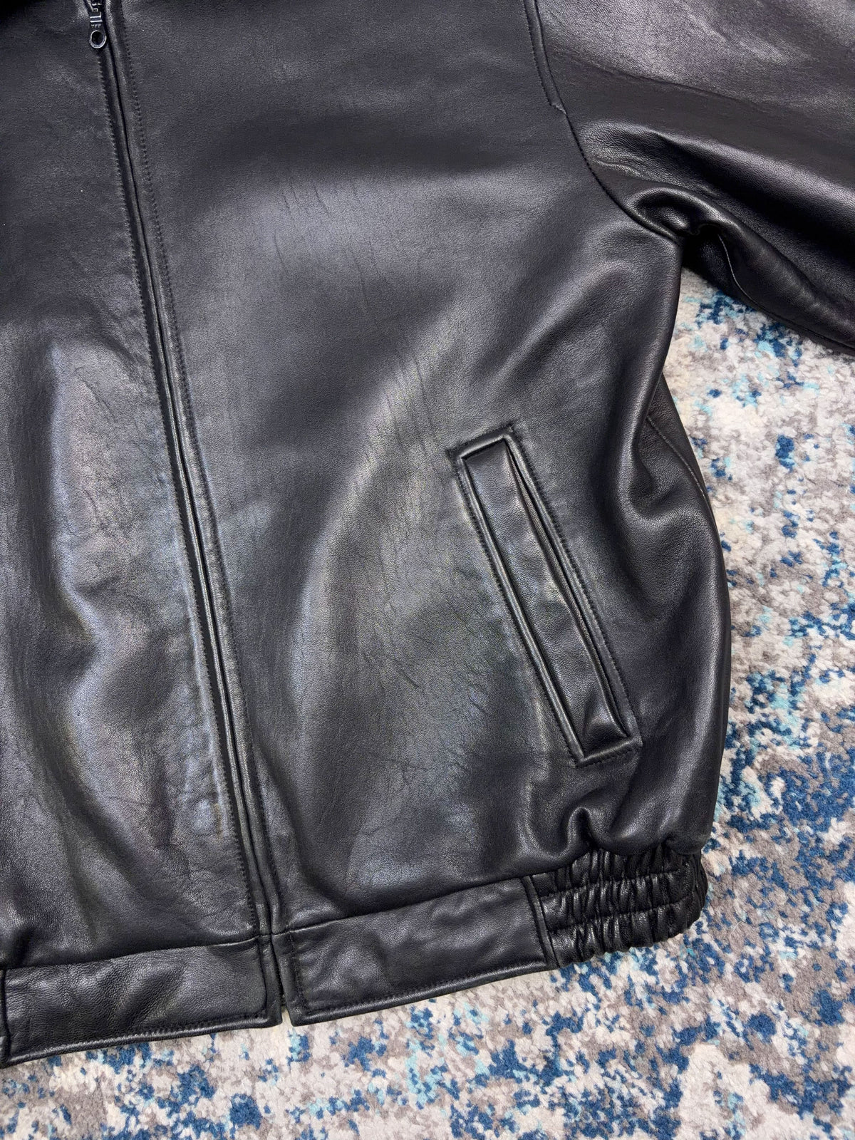 Vintage Danier Black Leather Full Zip Collared Bomber Jacket Size Medium