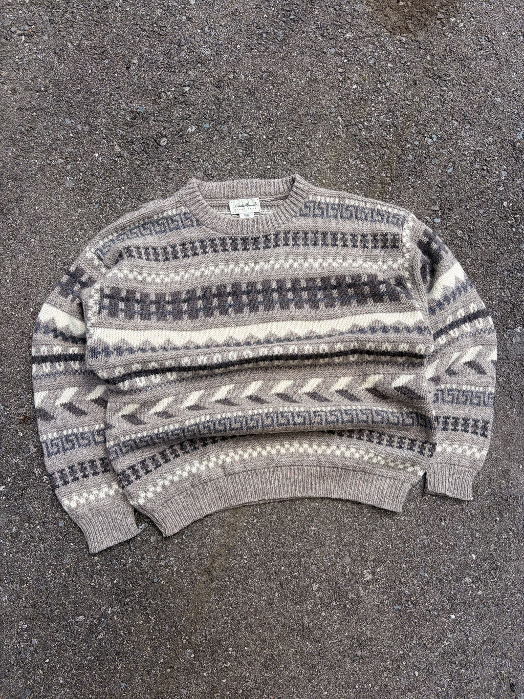 Vintage 90s Eddie Bauer Geometric Pattern Ribbed Pullover Knit Sweater Size XL