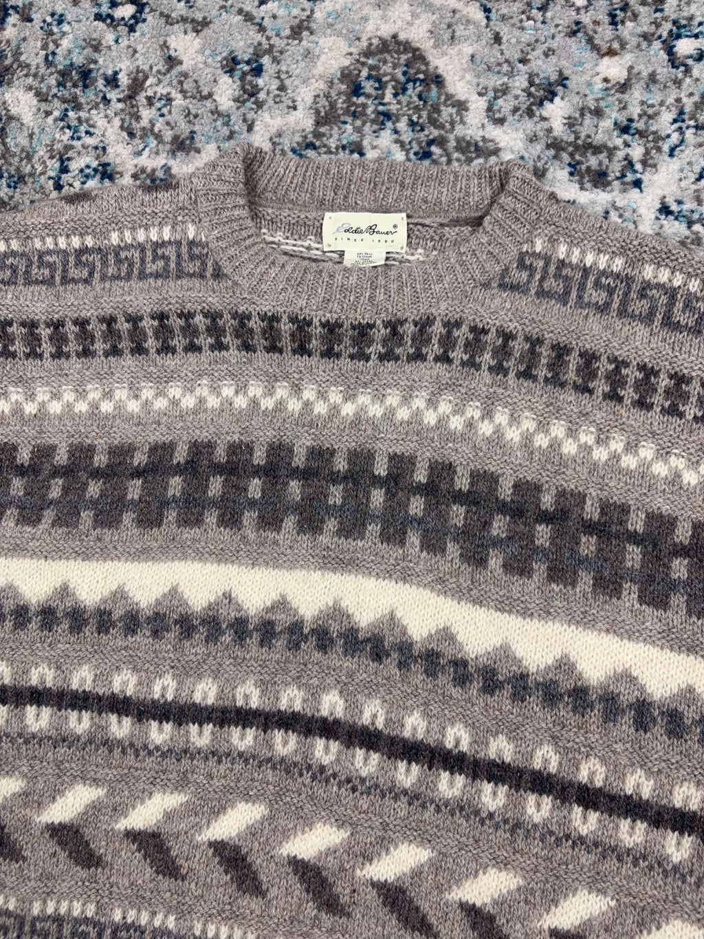 Vintage 90s Eddie Bauer Geometric Pattern Ribbed Pullover Knit Sweater Size XL