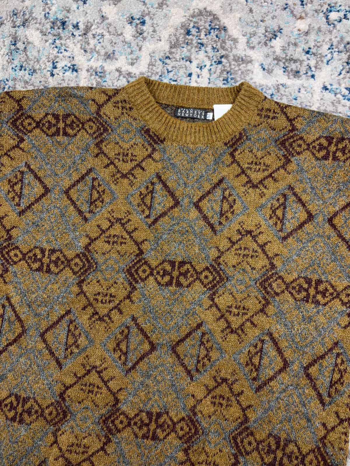 Vintage 90s Barneys New York Aztec Stripe Pattern Pullover Knit Sweater Size Medium