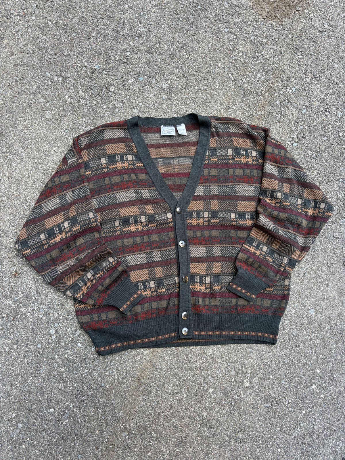 Vintage Maglifico Florence Block Pattern Striped Button Up Cardigan Sweater Size Large