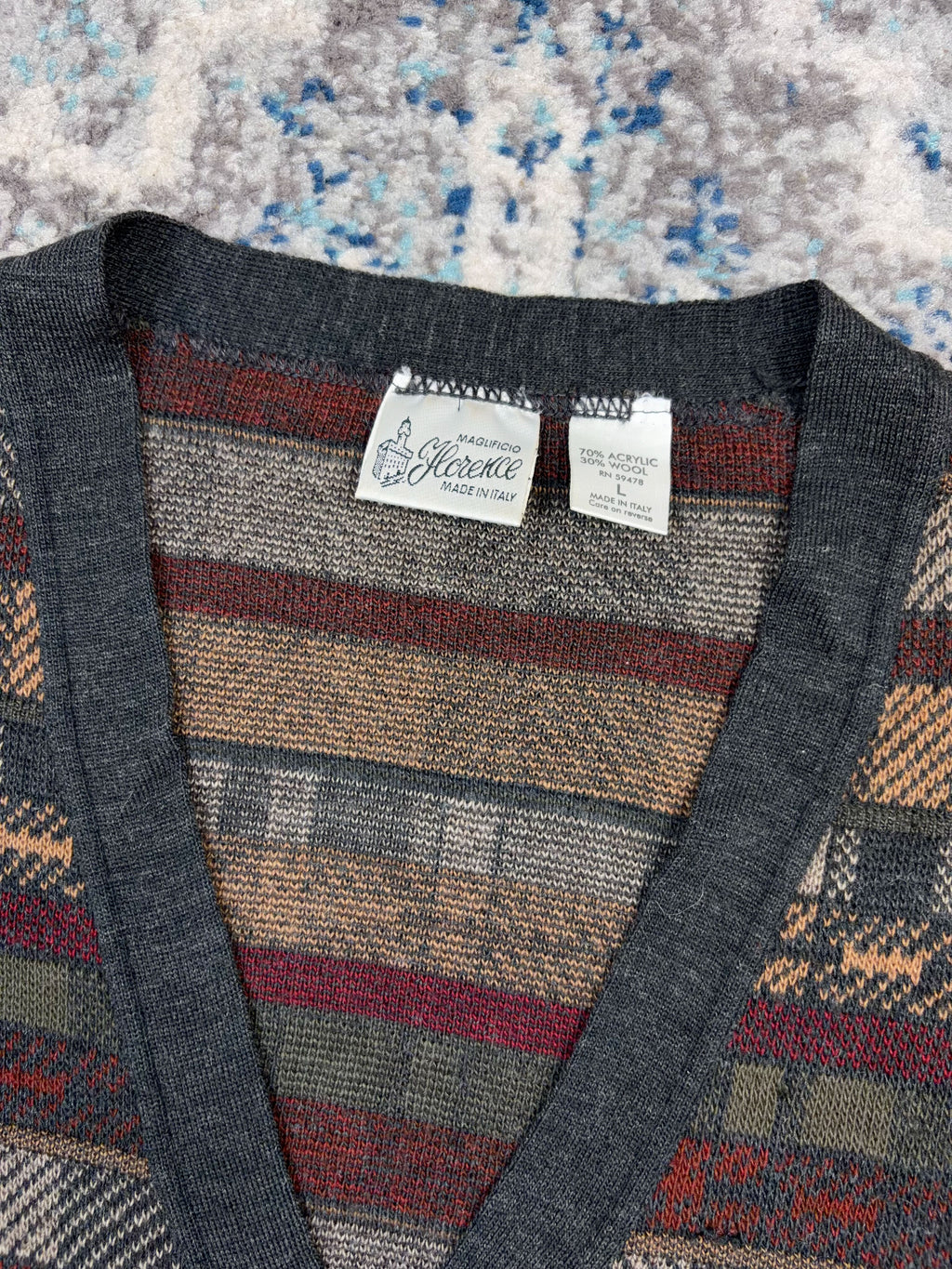 Vintage Maglifico Florence Block Pattern Striped Button Up Cardigan Sweater Size Large