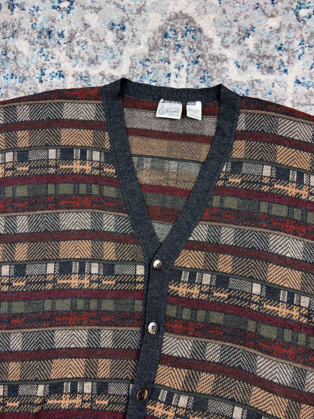 Vintage Maglifico Florence Block Pattern Striped Button Up Cardigan Sweater Size Large