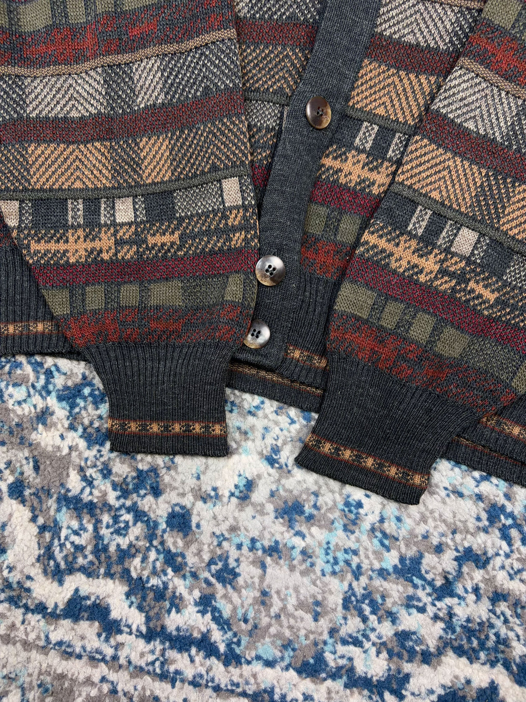 Vintage Maglifico Florence Block Pattern Striped Button Up Cardigan Sweater Size Large