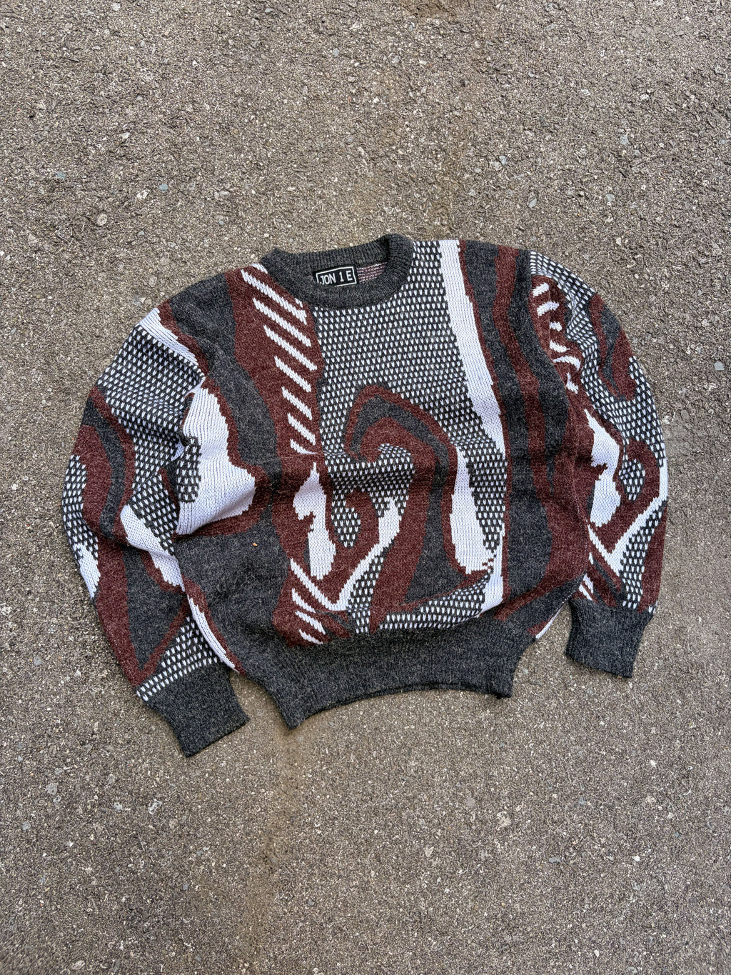 Vintage 90s Jon 1 E Abstract Pattern Print Pullover Knit Sweater Size Medium