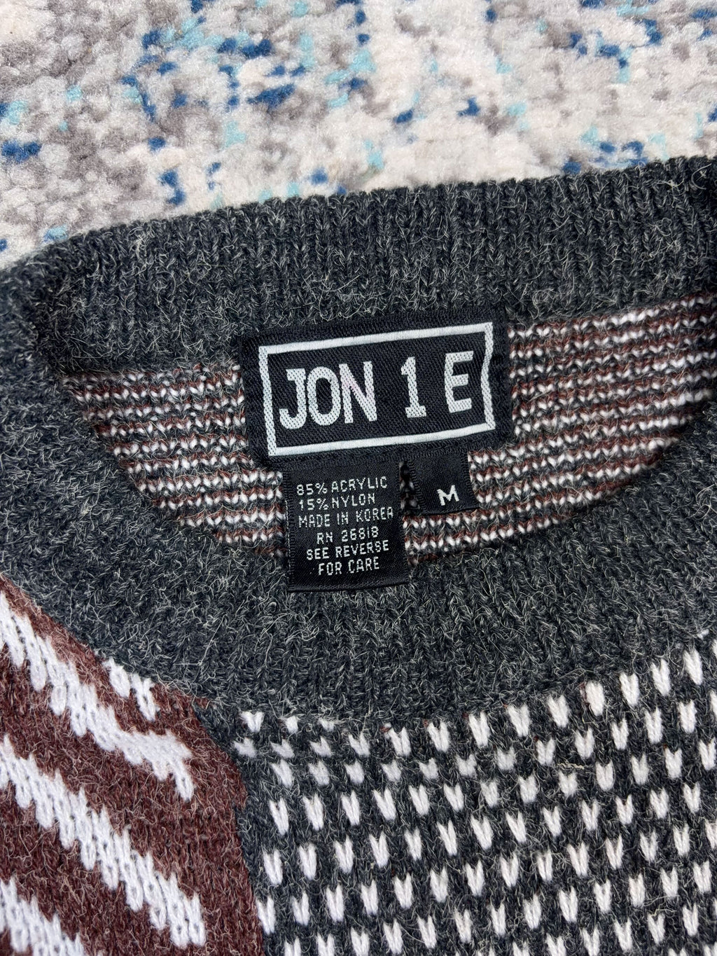 Vintage 90s Jon 1 E Abstract Pattern Print Pullover Knit Sweater Size Medium