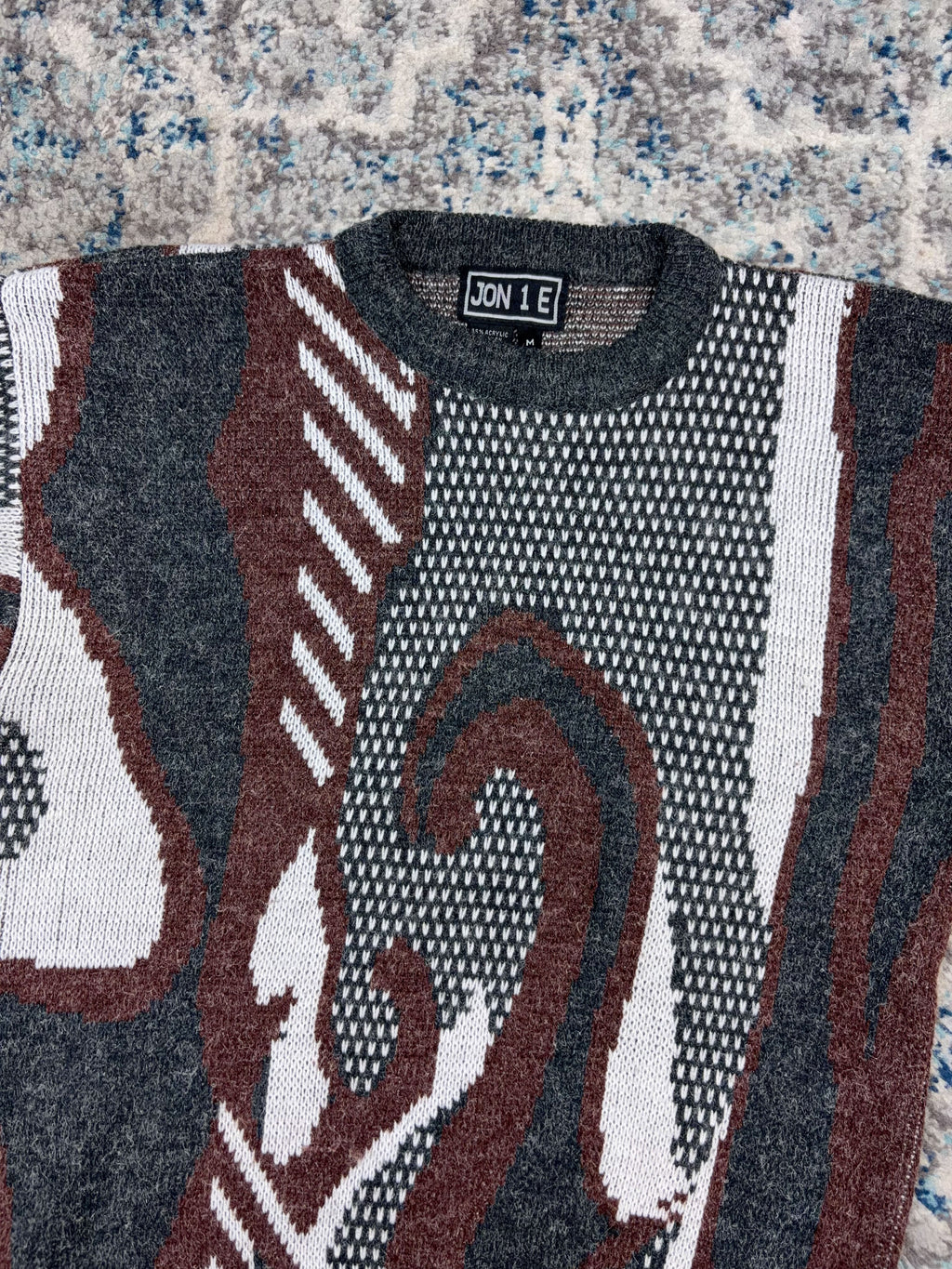 Vintage 90s Jon 1 E Abstract Pattern Print Pullover Knit Sweater Size Medium