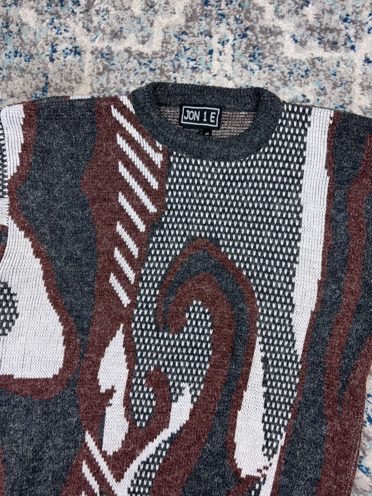 Vintage 90s Jon 1 E Abstract Pattern Print Pullover Knit Sweater Size Medium