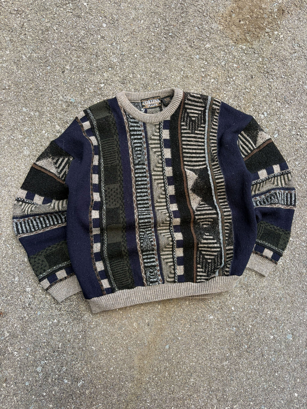 Vintage Cortina Italia Textured Stripe Pattern Pullover Knit Sweater Size XL