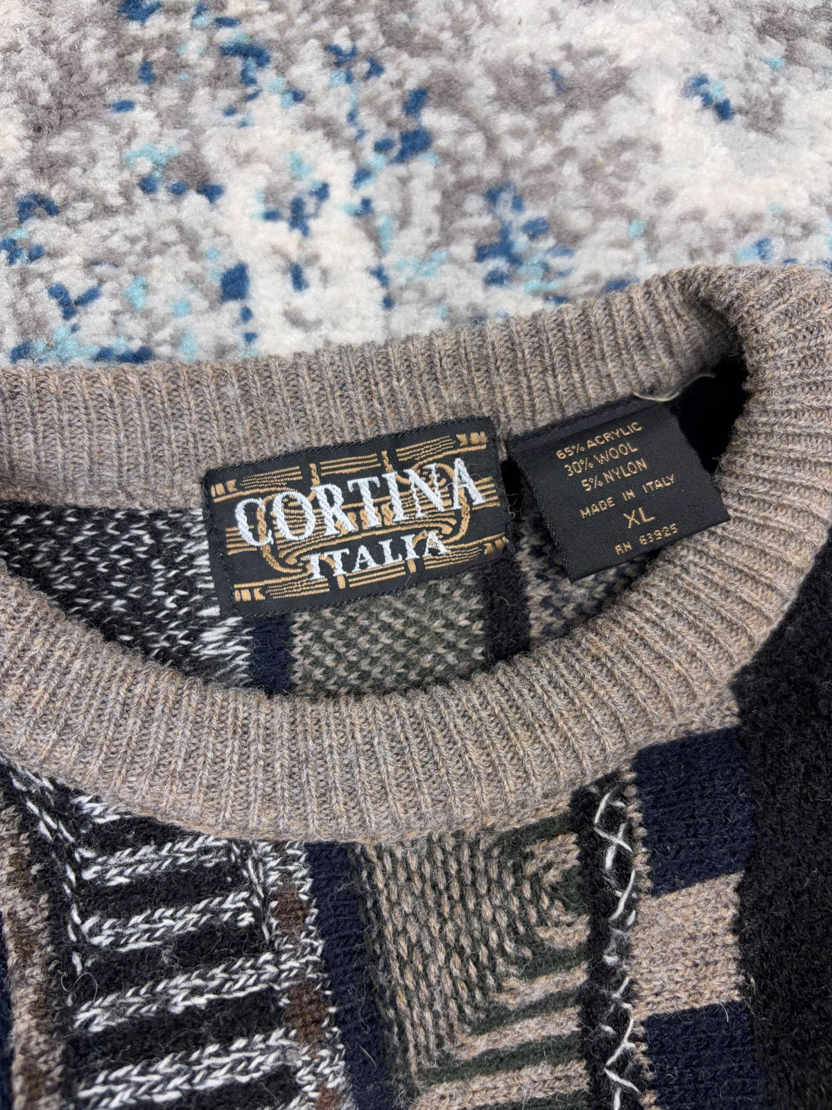 Vintage Cortina Italia Textured Stripe Pattern Pullover Knit Sweater Size XL