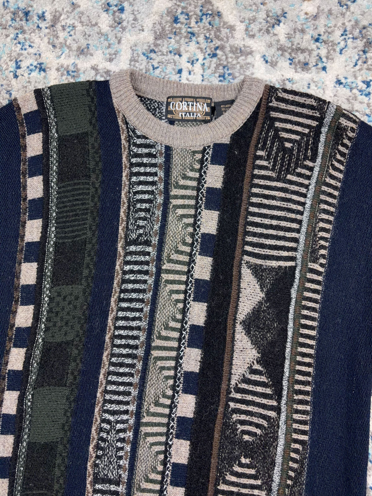 Vintage Cortina Italia Textured Stripe Pattern Pullover Knit Sweater Size XL