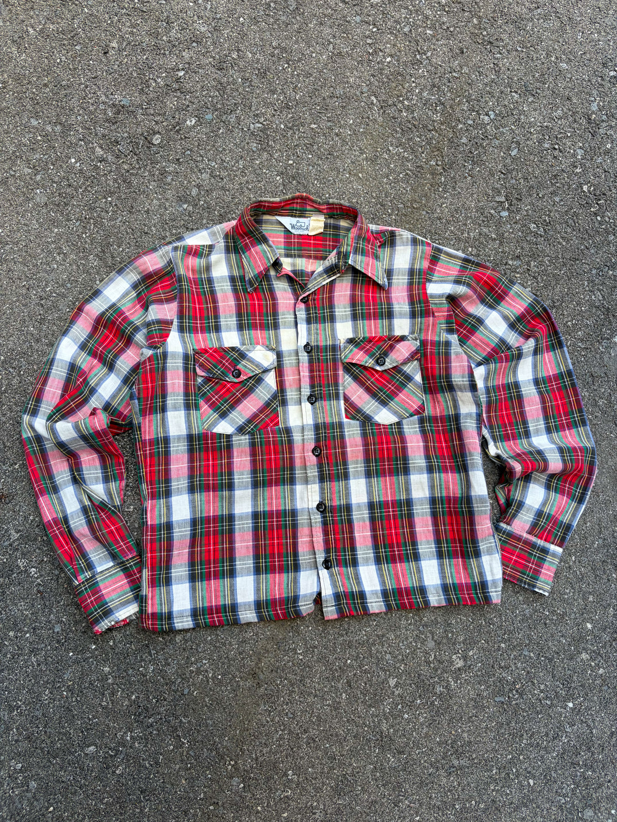 Vintage Woolrich Plaid Double Pocket Reworked Cropped Long Sleeve Button Up Shirt Size Medium