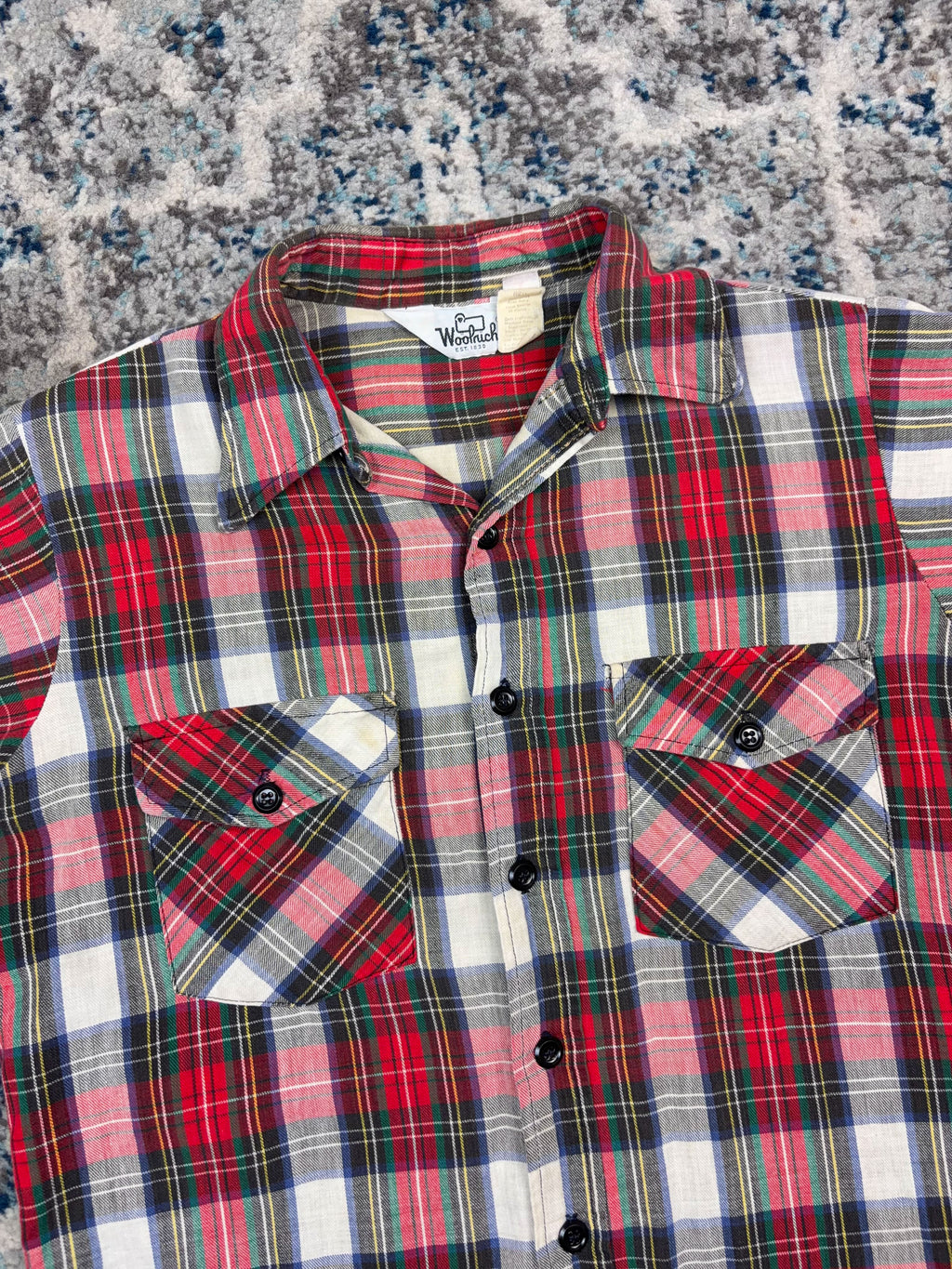 Vintage Woolrich Plaid Double Pocket Reworked Cropped Long Sleeve Button Up Shirt Size Medium