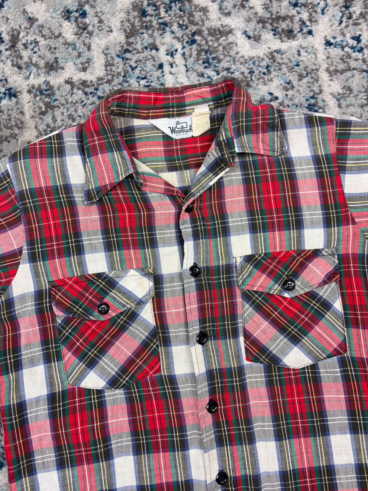 Vintage Woolrich Plaid Double Pocket Reworked Cropped Long Sleeve Button Up Shirt Size Medium
