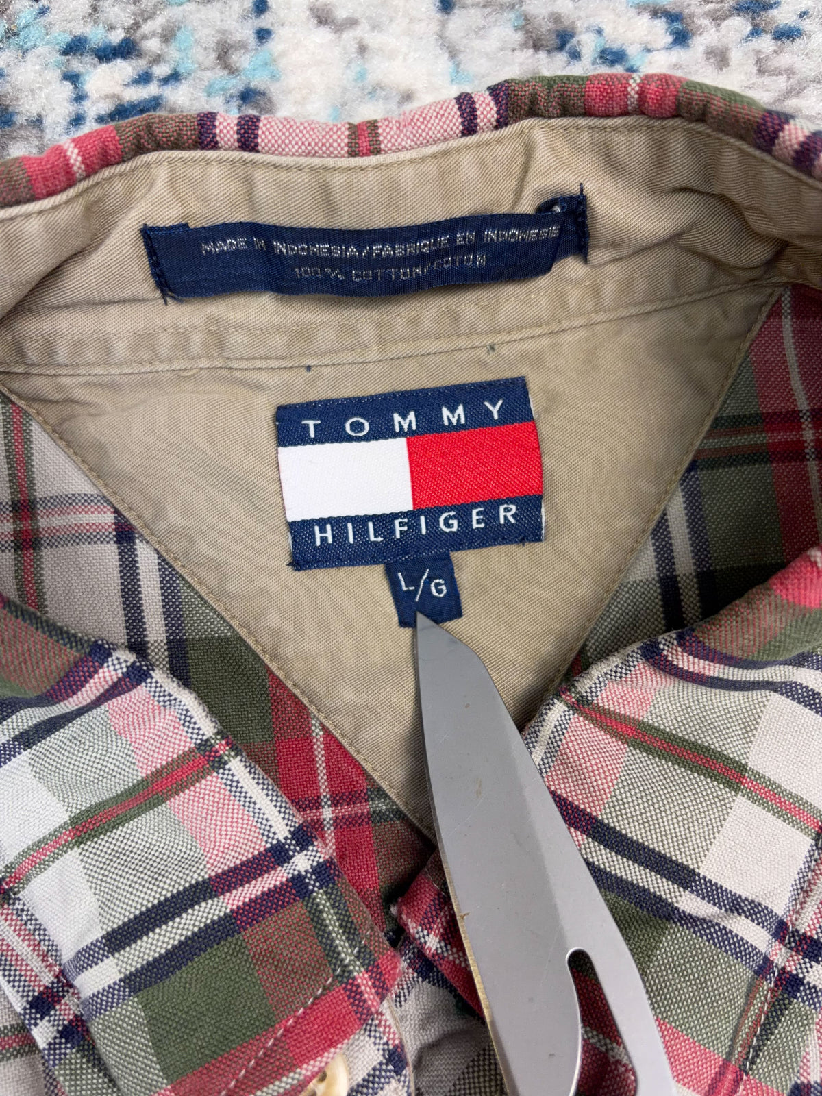 Vintage Tommy Hilfiger Embroidered Crest Plaid Reworked Cropped Button Up Shirt Size Large