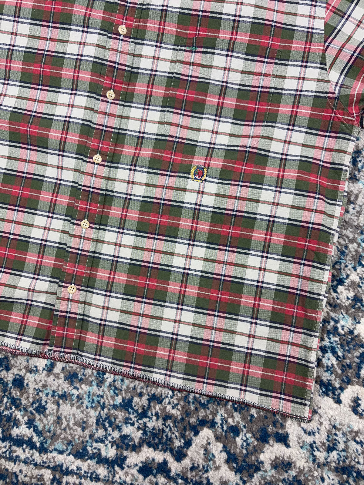 Vintage Tommy Hilfiger Embroidered Crest Plaid Reworked Cropped Button Up Shirt Size Large