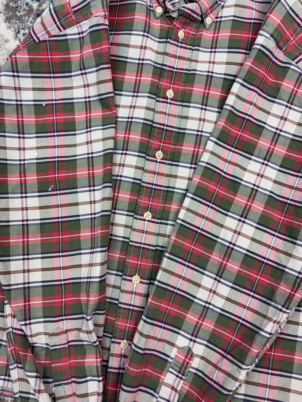 Vintage Tommy Hilfiger Embroidered Crest Plaid Reworked Cropped Button Up Shirt Size Large