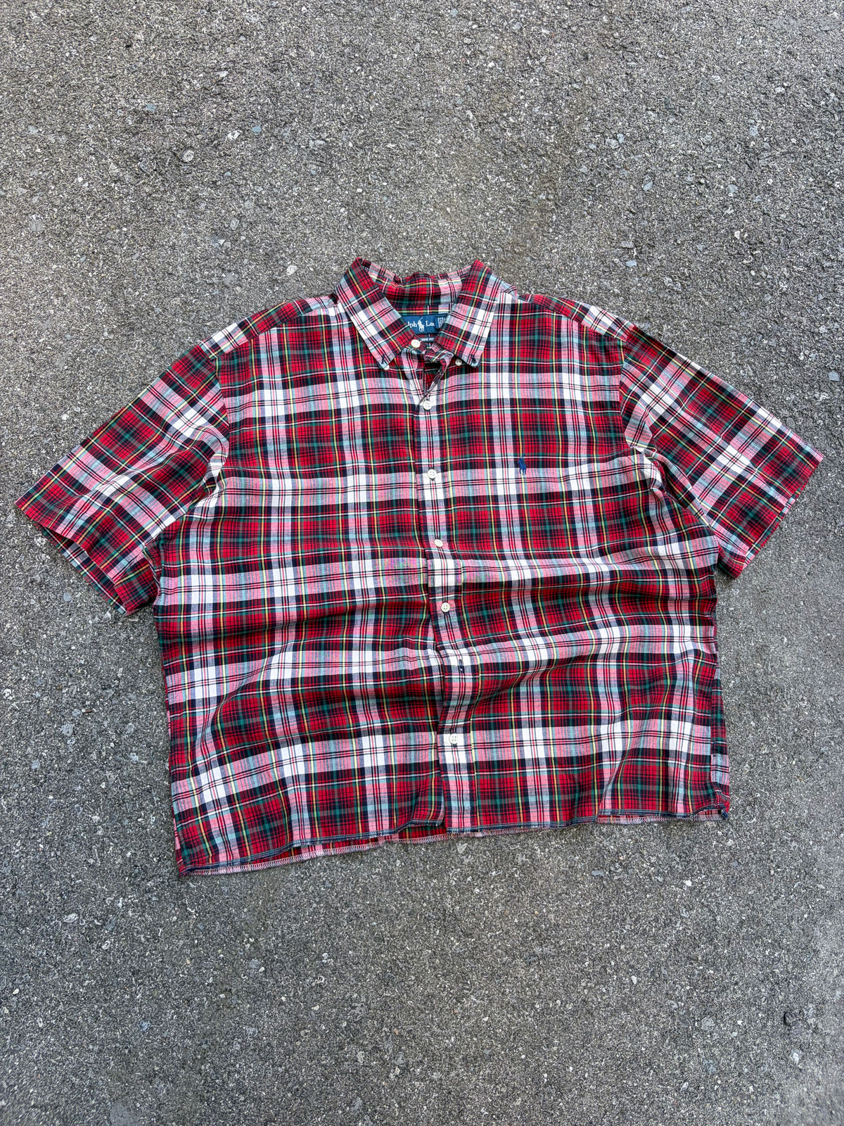 Vintage Polo Ralph Lauren Embroidered Pony Plaid Reworked Cropped Button Up Shirt Size XL