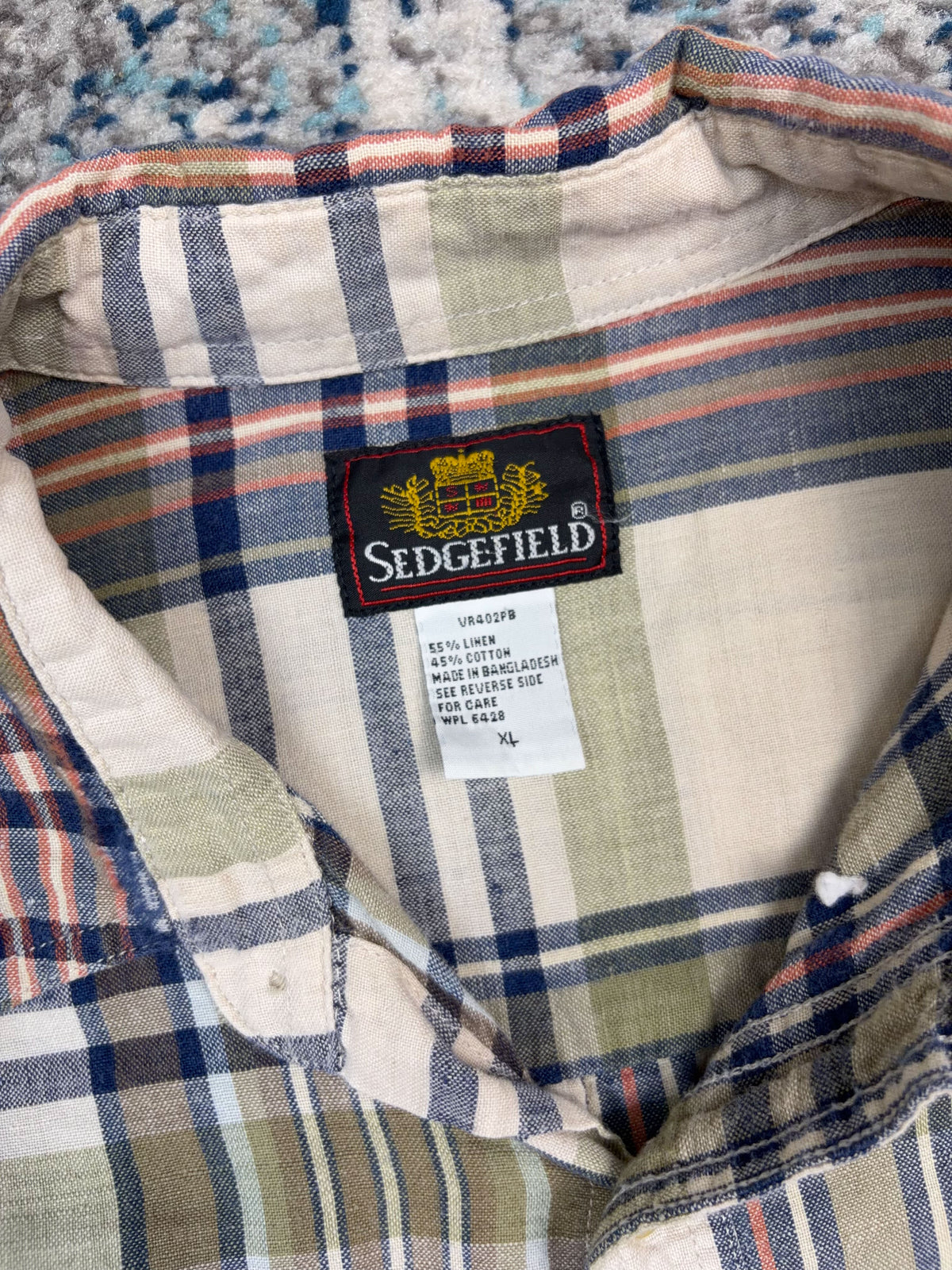Vintage Sedgefield Plaid Single Pocket Short Sleeve Reworked Cropped Button Up Shirt Size XL