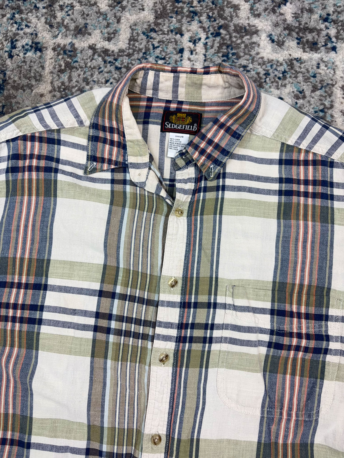 Vintage Sedgefield Plaid Single Pocket Short Sleeve Reworked Cropped Button Up Shirt Size XL