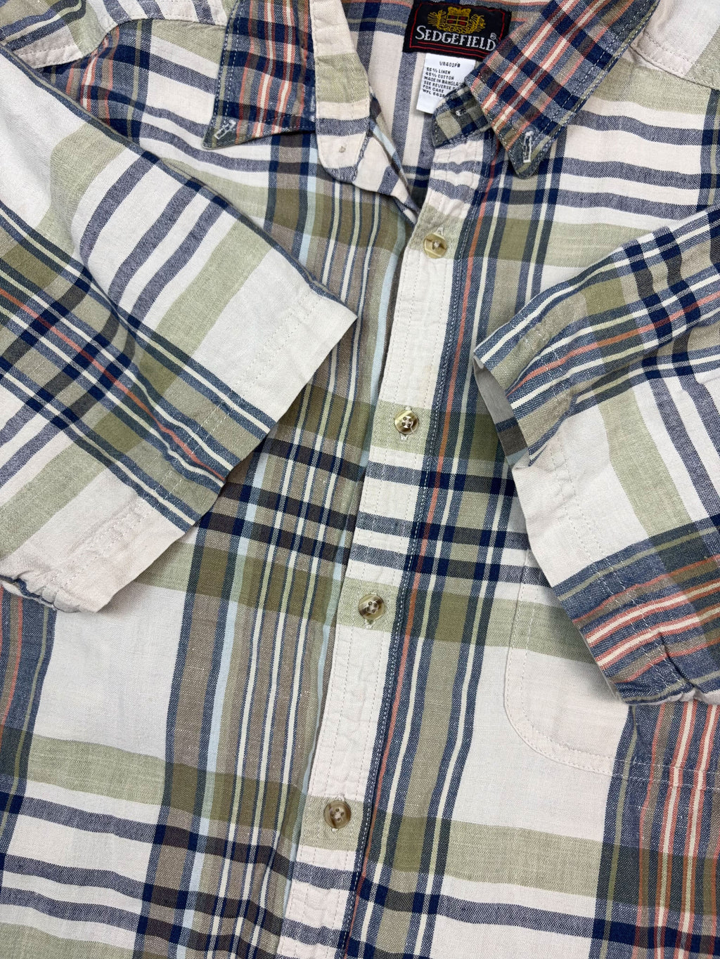 Vintage Sedgefield Plaid Single Pocket Short Sleeve Reworked Cropped Button Up Shirt Size XL