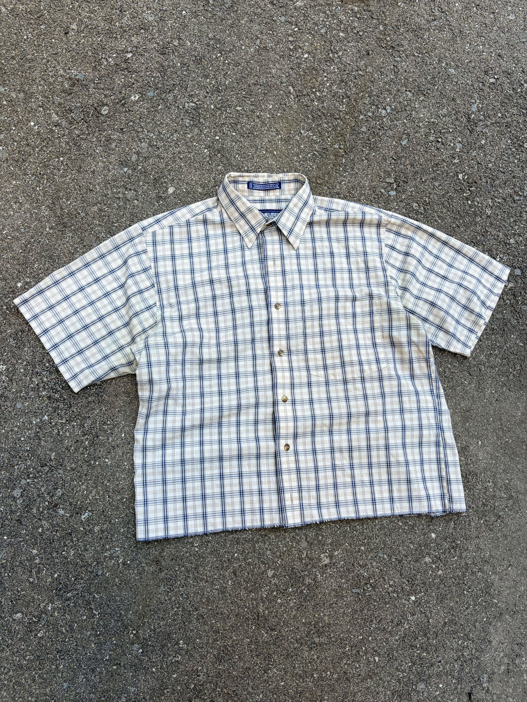Vintage Van Heusen Plaid Single Pocket Reworked Cropped Button Up Shirt Size Medium
