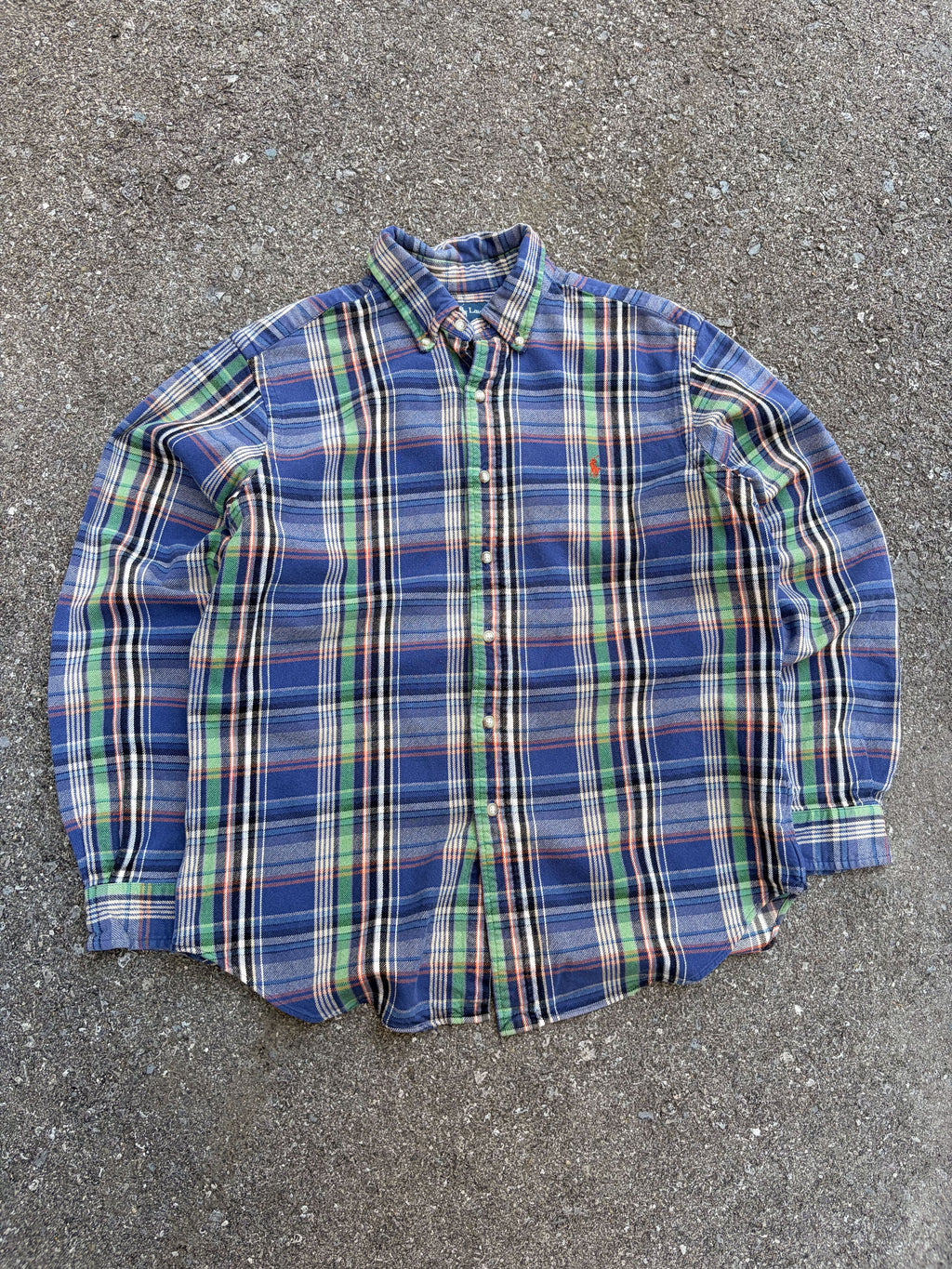 Vintage Polo Raph Lauren Embroidered Pony Plaid Long Sleeve Button Up Shirt Size Large