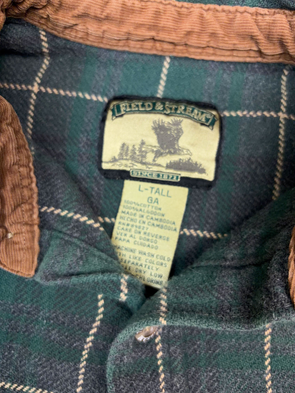 Vintage Field & Stream Plaid Double Pocket Long Sleeve Button Up Shirt Size LT