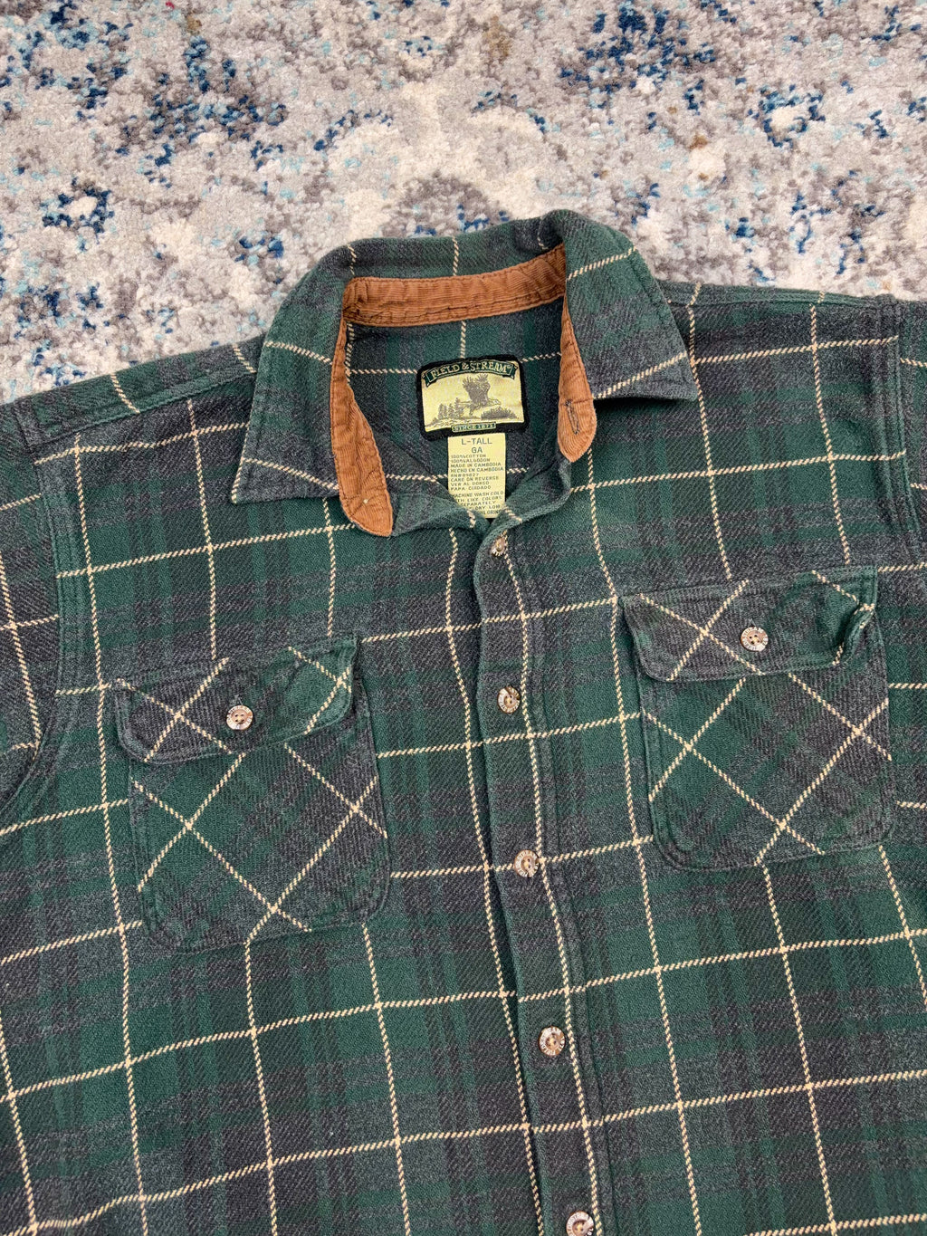 Vintage Field & Stream Plaid Double Pocket Long Sleeve Button Up Shirt Size LT