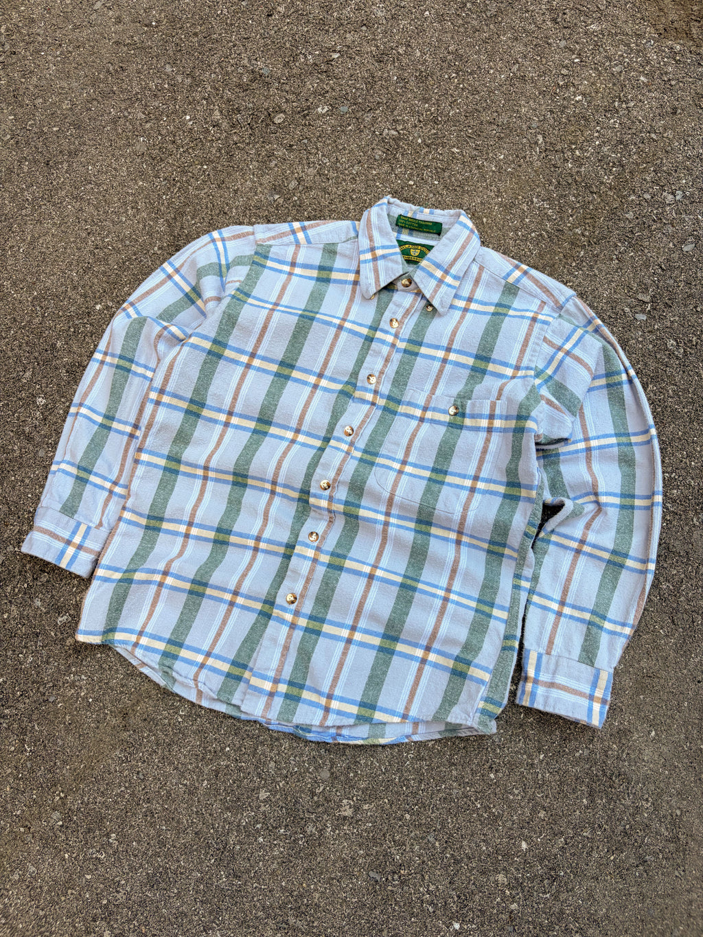 Vintage Highland County Plaid Single Pocket Long Sleeve Button Up Shirt Size Medium