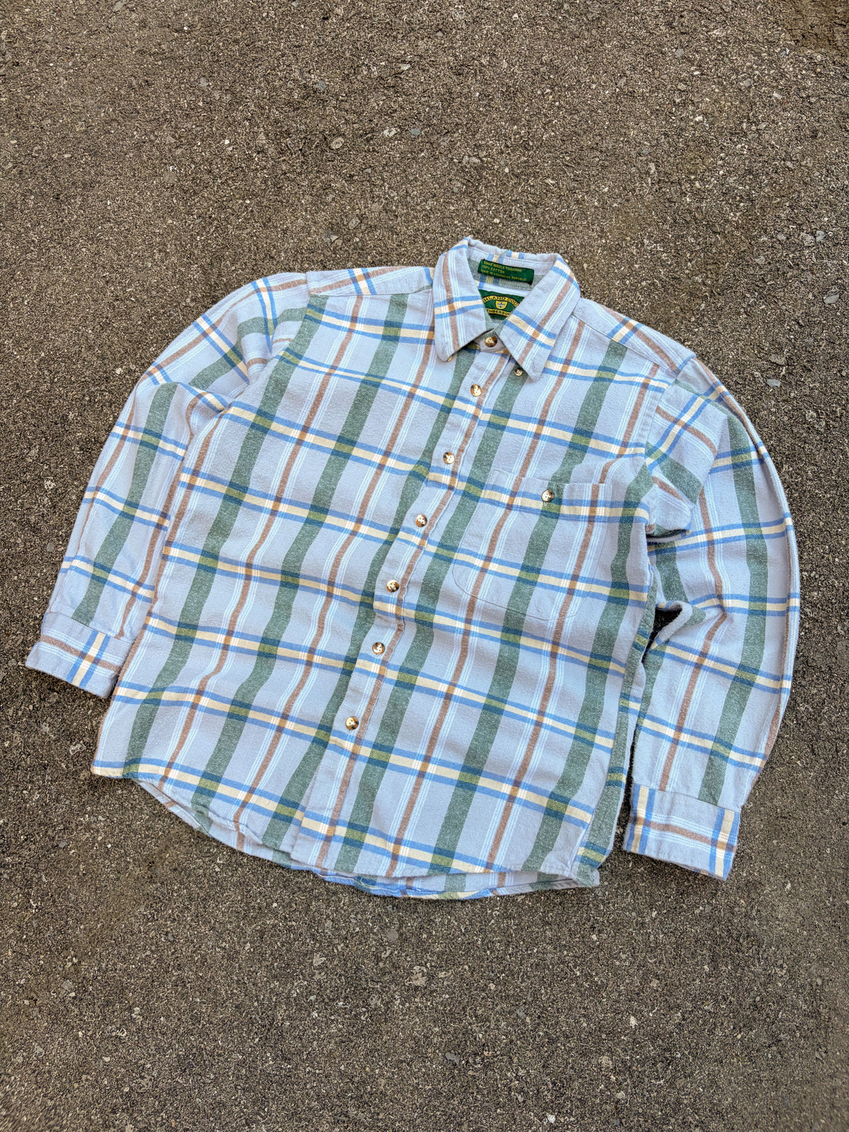 Vintage Highland County Plaid Single Pocket Long Sleeve Button Up Shirt Size Medium