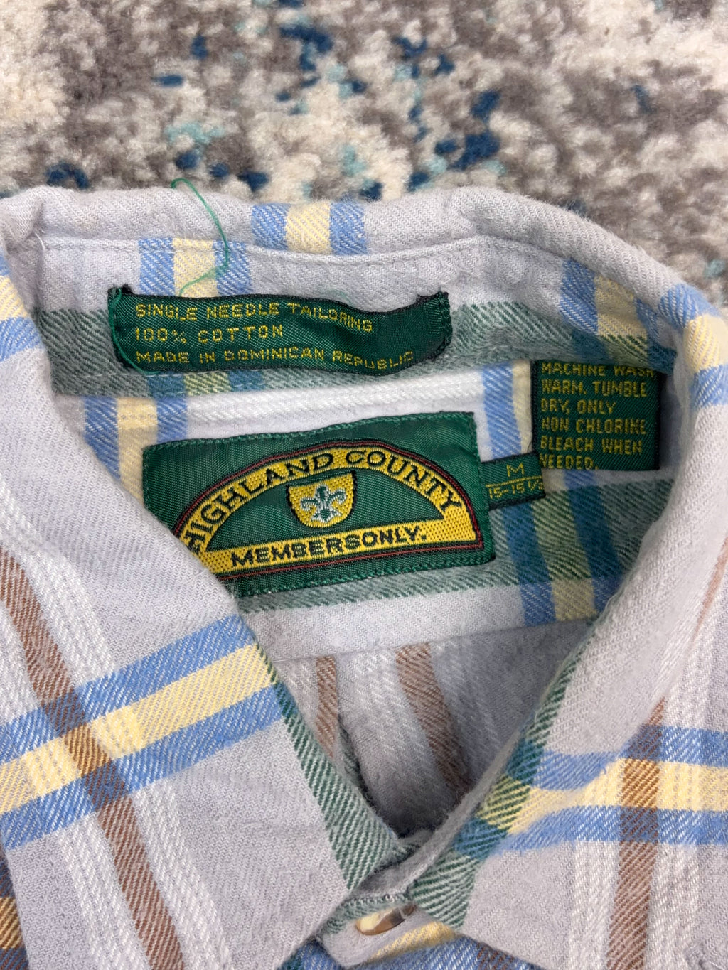 Vintage Highland County Plaid Single Pocket Long Sleeve Button Up Shirt Size Medium
