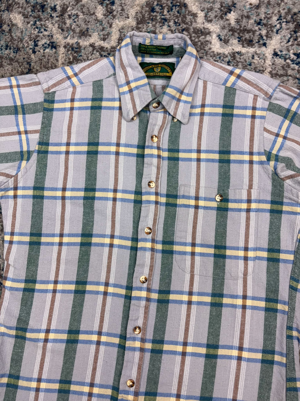 Vintage Highland County Plaid Single Pocket Long Sleeve Button Up Shirt Size Medium