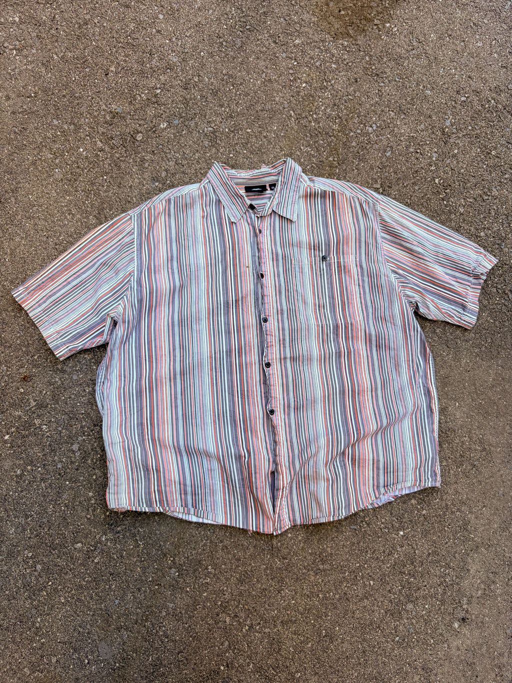 Vintage Harley Davidson Striped All Over Logo Print Short Sleeve Button Up Shirt Size 2XL