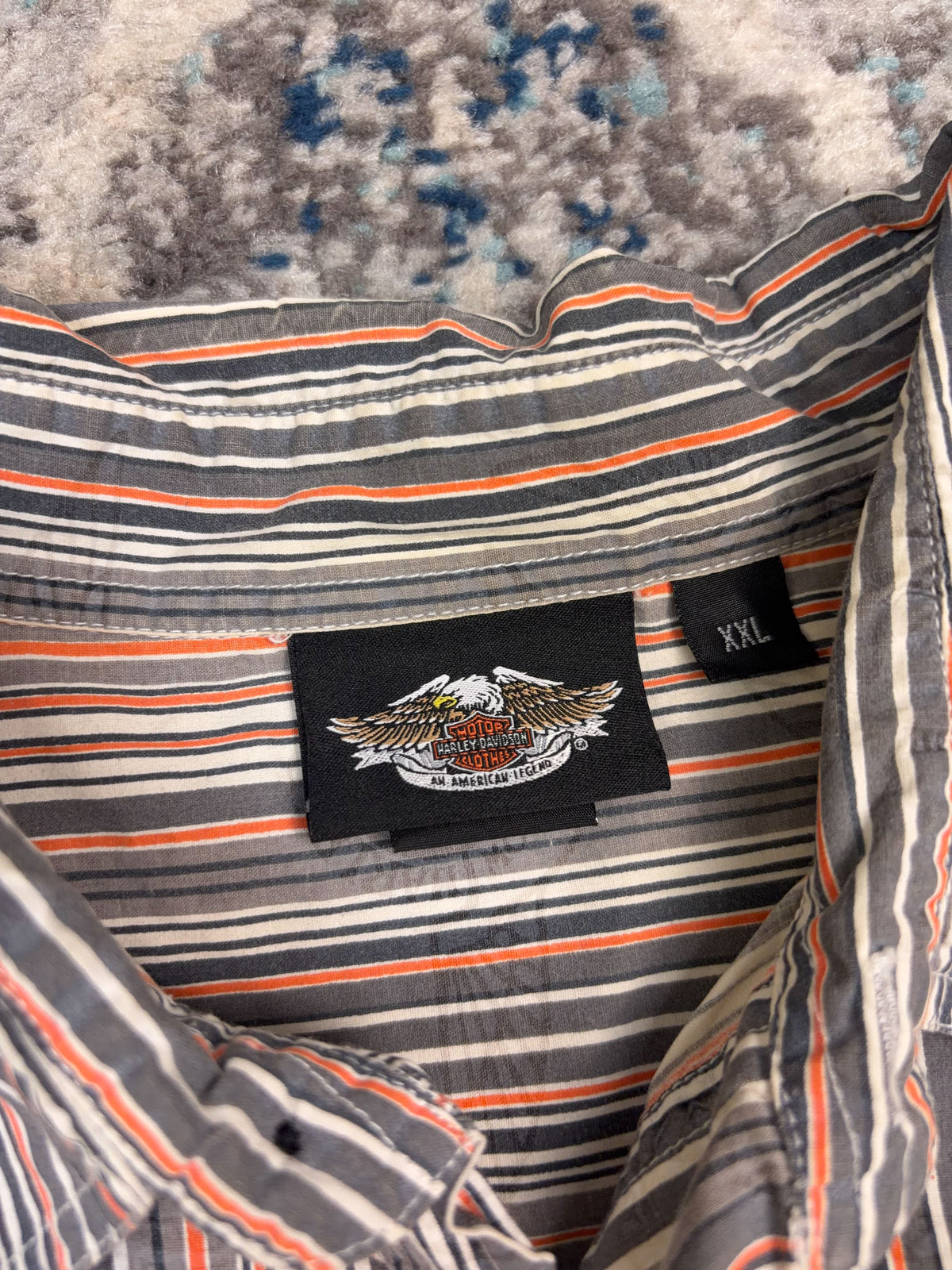 Vintage Harley Davidson Striped All Over Logo Print Short Sleeve Button Up Shirt Size 2XL