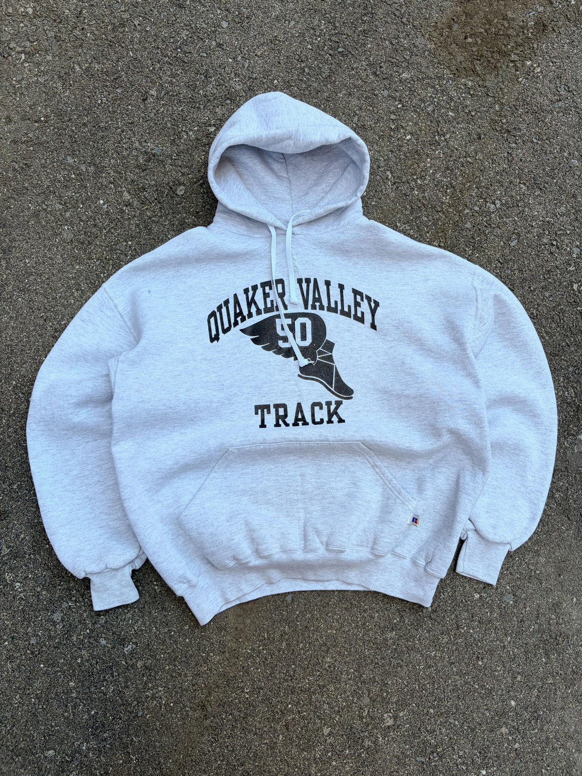 Vintage 90s Quaker Valley Track Winged Foot Graphic Hooded Sweatshirt Size XL