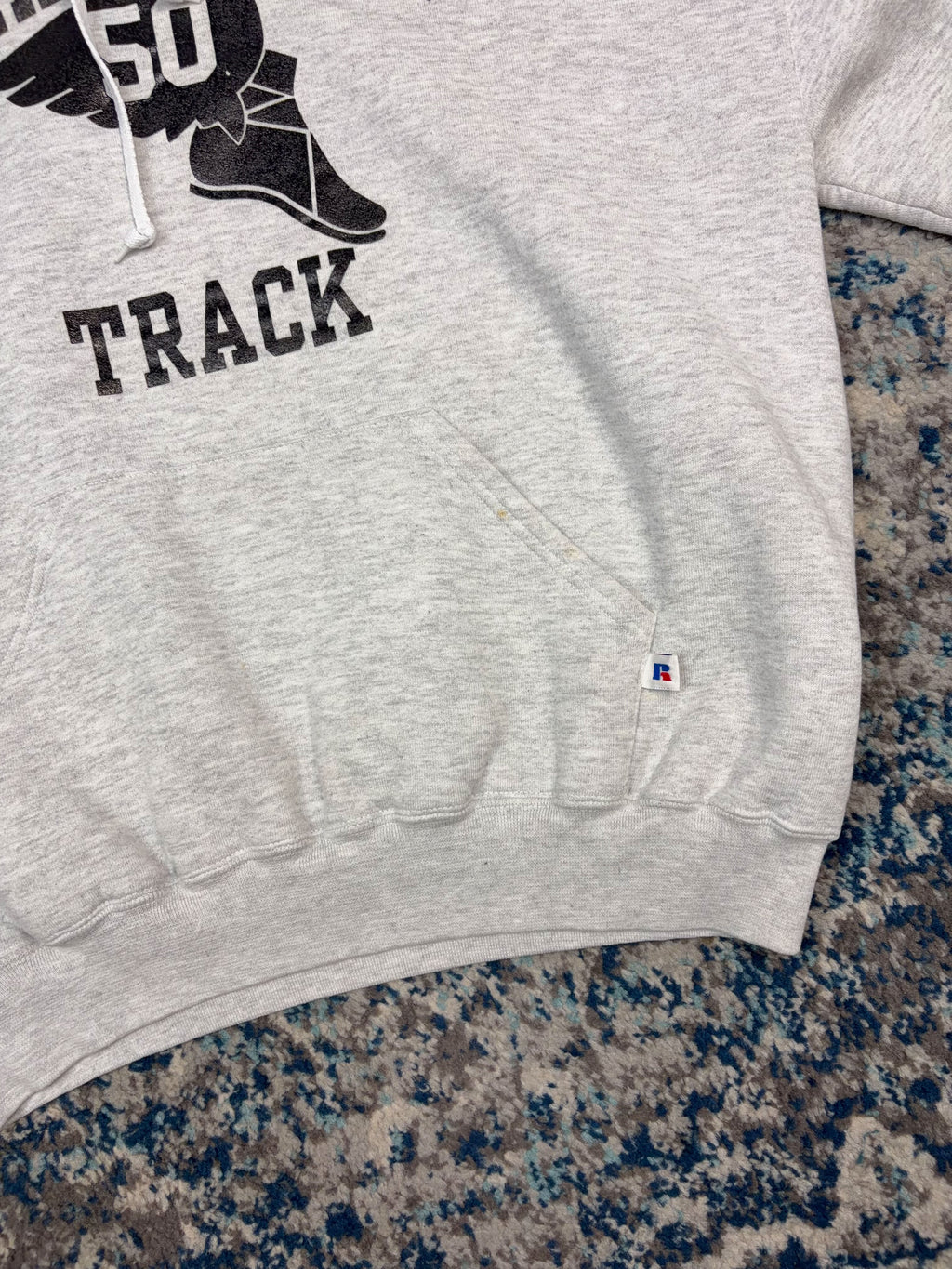 Vintage 90s Quaker Valley Track Winged Foot Graphic Hooded Sweatshirt Size XL