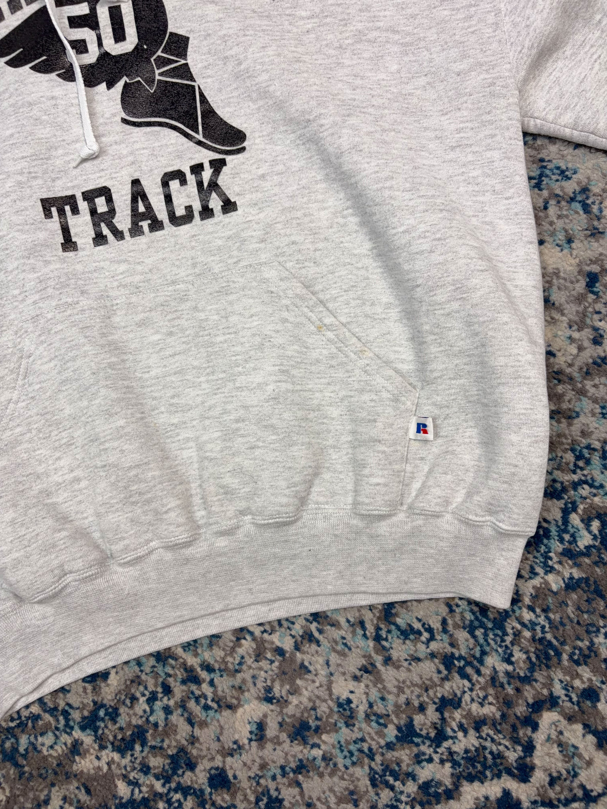 Vintage 90s Quaker Valley Track Winged Foot Graphic Hooded Sweatshirt Size XL